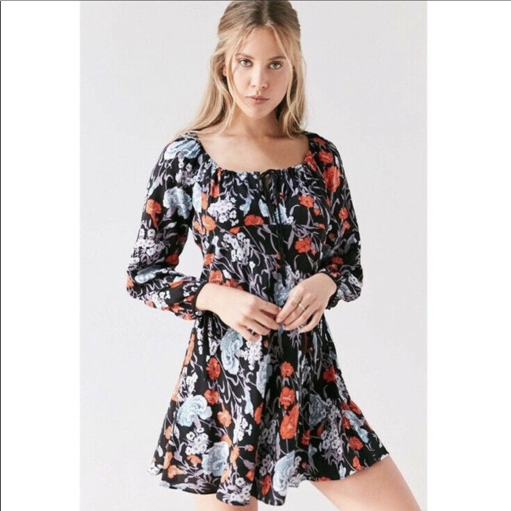 Boho floral poppy peasant dress